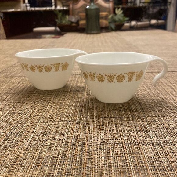 Vintage Corelle Corning Butterfly Gold Coffee Tea Cups w/ Hook Handles Set of 2 - Picture 1 of 10